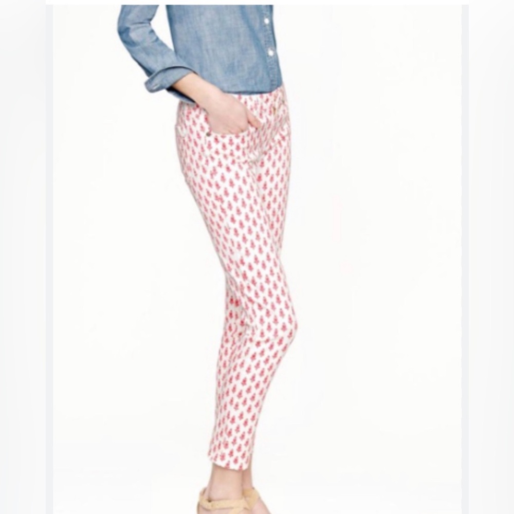 J Crew Cropped Matchstick Thistle Print Size 27 Women Pant Pink and White